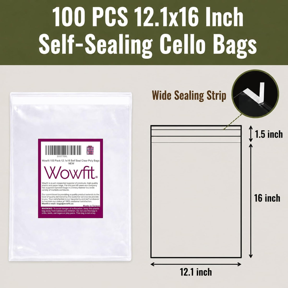 100 CT 12.1x16 Self Sealing Plastic Bags for Clothes, Sweaters