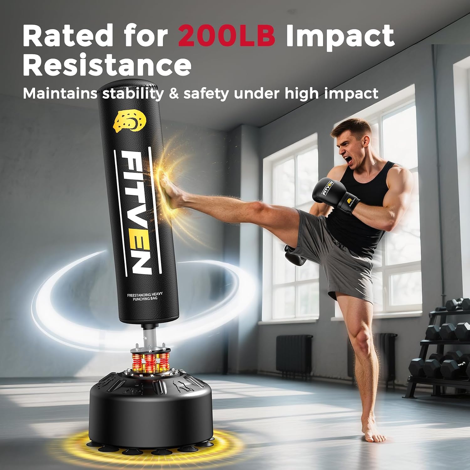 70'' Freestanding Punching Bag with Boxing Gloves, Heavy Boxing Bag with Suction Cup Base, Stand Kickboxing Bag for