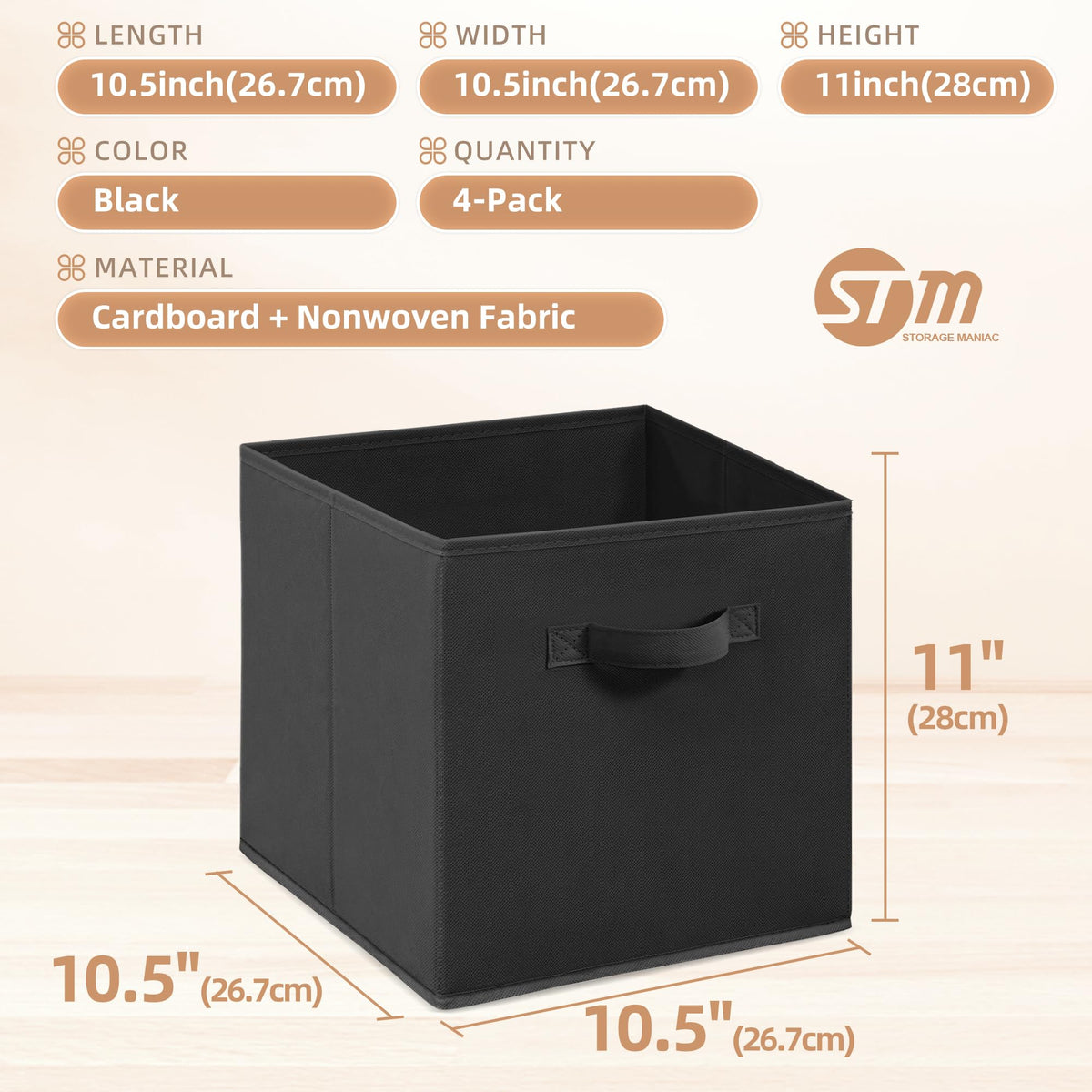 Storage Cubes, 11 Inch 4 Pack Collapsible Fabric Shelf Bins