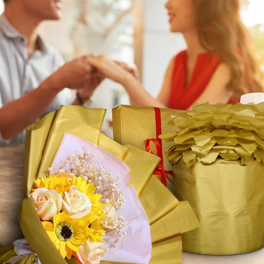 100 Sheets Gold Tissue Paper 20x12 Inches