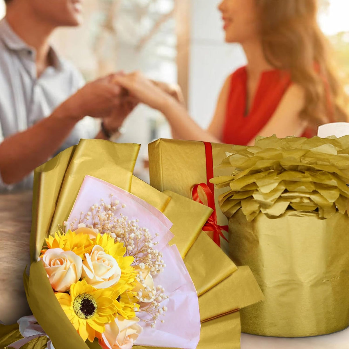 100 Sheets Gold Tissue Paper 20x12 Inches