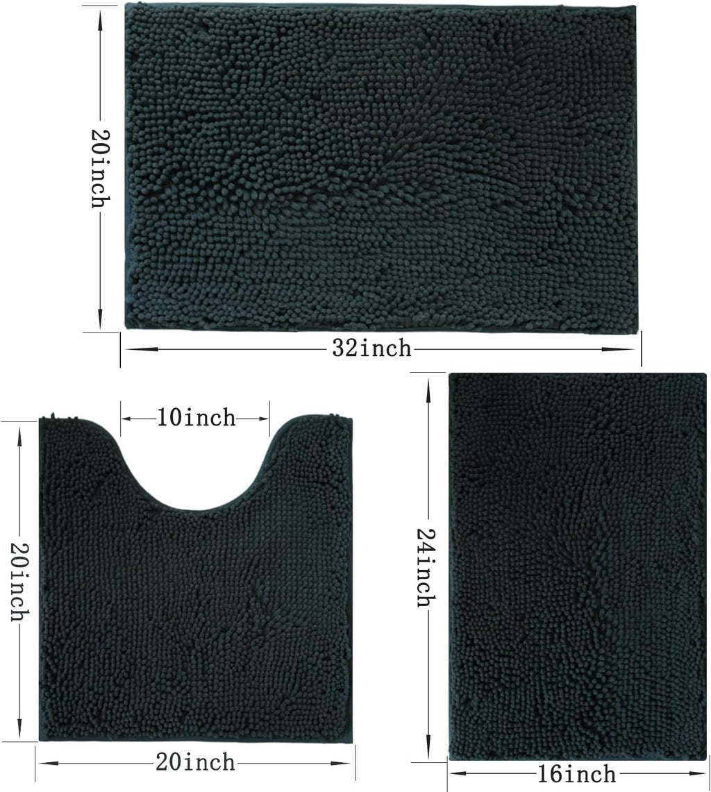 3 Piece Bathroom Rugs Set, Non-Slip Bath Mats with PVC Backing, Super Absorbent Washable Plush Carpet, Soft Shag Rug