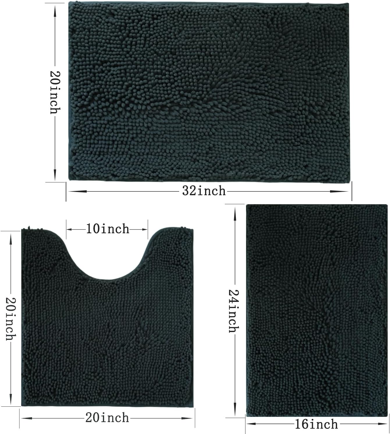3 Piece Bathroom Rugs Set, Non-Slip Bath Mats with PVC Backing, Super Absorbent Washable Plush Carpet, Soft Shag Rug