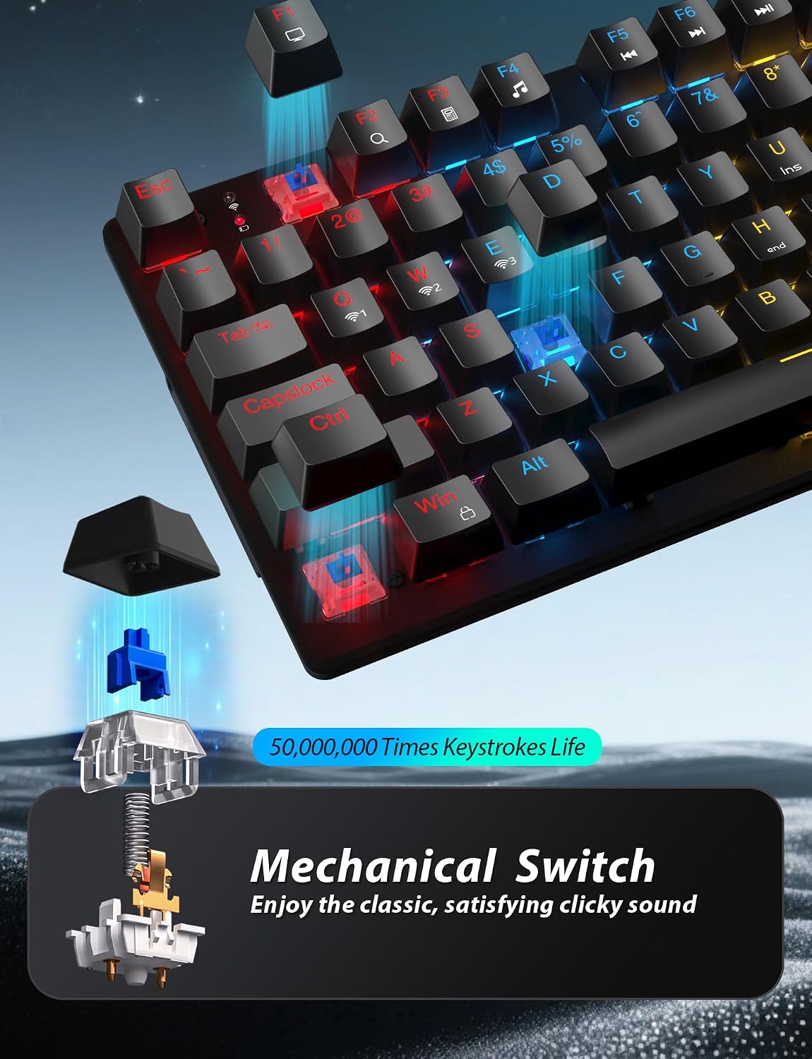 Wireless Mechanical Keyboard and Mouse Combo, 98-Key Gaming Keyboard with RGB Backlit, Tri-Mode BT5.0/2.4G/USB-C