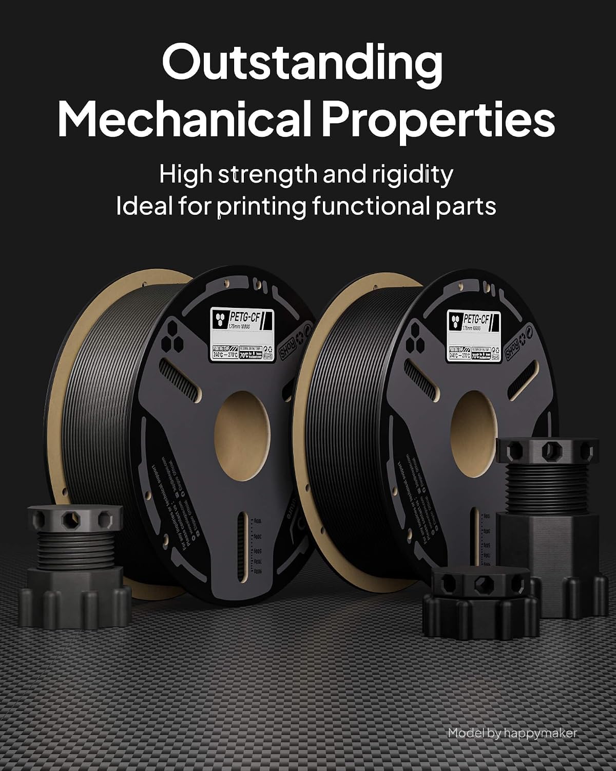 PETG-CF 3D Printer Filament 1.75mm Black 1KG | High-Strength, Rigid Carbon Fiber PETG, Abrasion-Resistant for