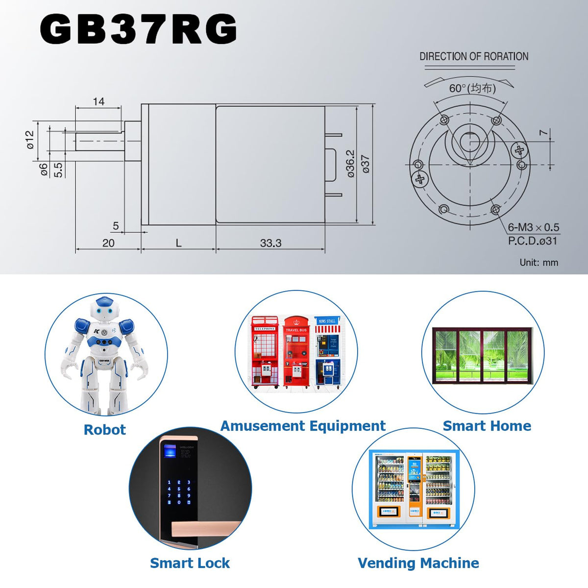 DC 24V 100RPM Gear Motor High Torque Electric Micro Speed Reduction Geared Motor Eccentric Output Shaft 37mm Diameter Gearbox