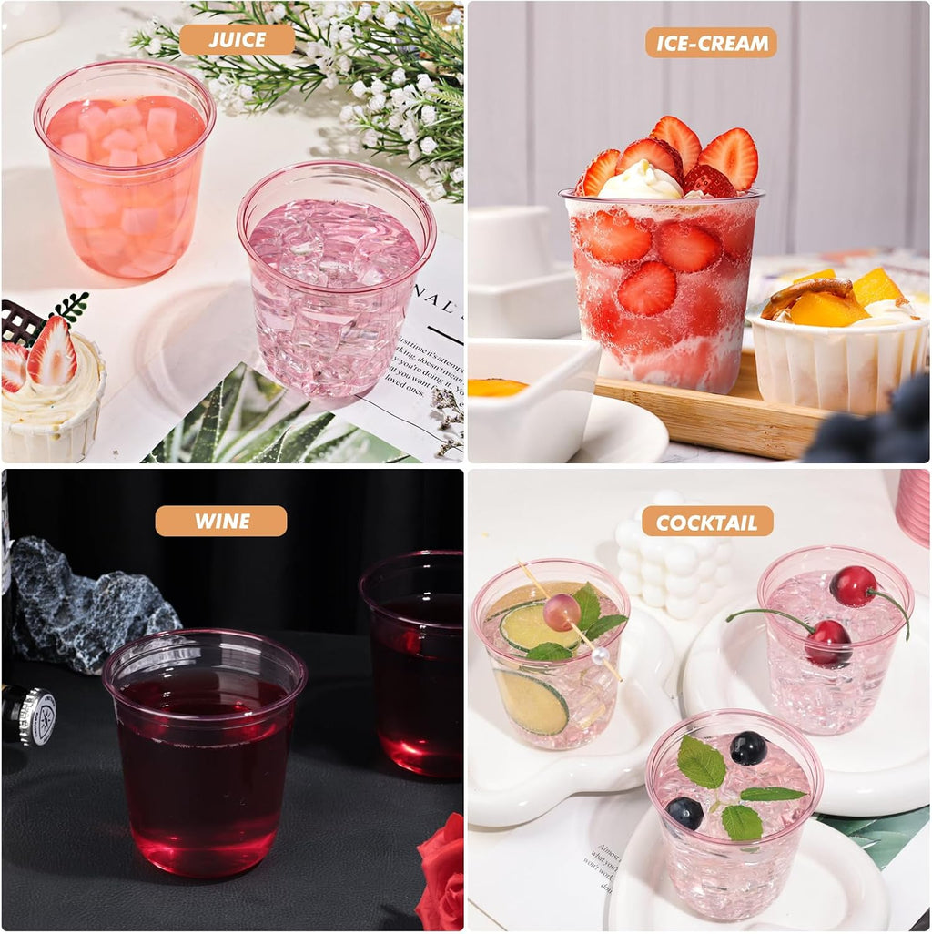 50Pcs 12oz Pink Plastic Party Cups, Disposable Wine Cocktail Cups