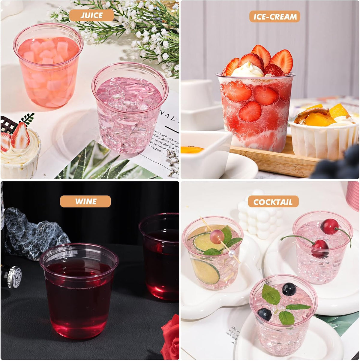 50Pcs 12oz Pink Plastic Party Cups, Disposable Wine Cocktail Cups