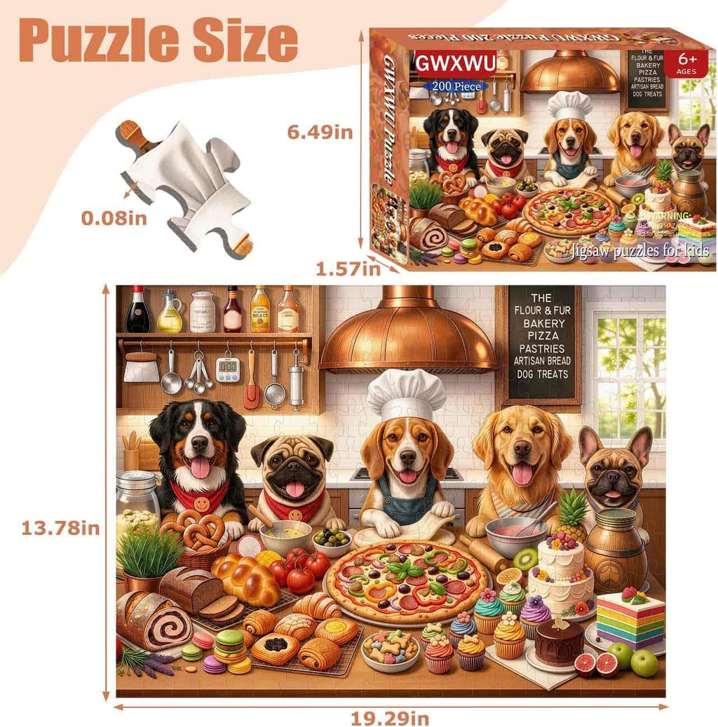 Puzzles for Kids Ages 6-8 and 8-10, 200 Piece Jigsaw Puzzle for Adults and Seniors – Funny Chef Doggy Puzzle, Cute