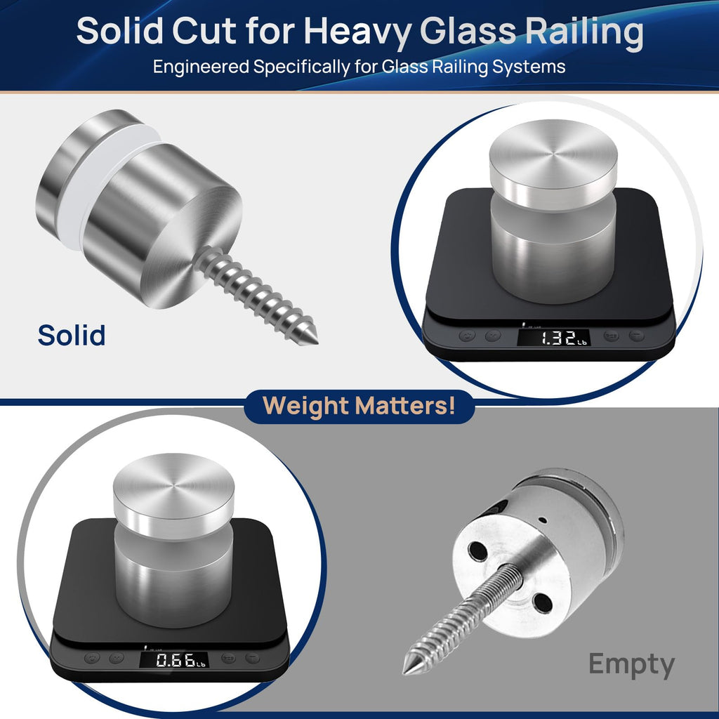 12 Pack 2"x2" SS316 Glass Railing Standoff Solid 1.3 lbs Brushed