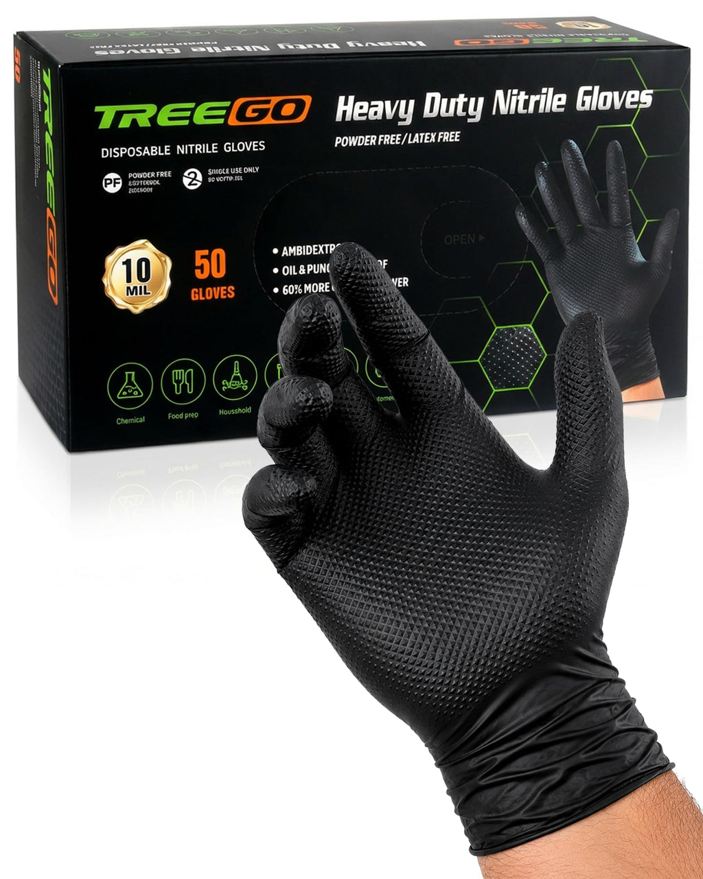 10 Mil Heavy Duty Black Nitrile Mechanic Gloves, 50 Count M