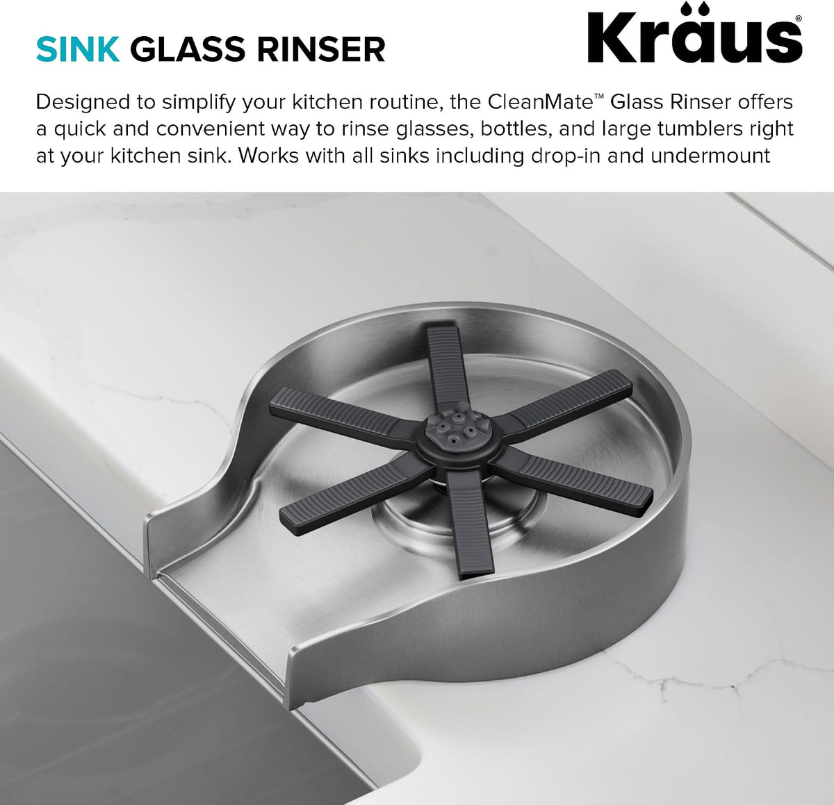 CleanMate Glass Rinser for Kitchen Sink in Spot-Free Stainless Steel Color Finish, KGR-500SFS