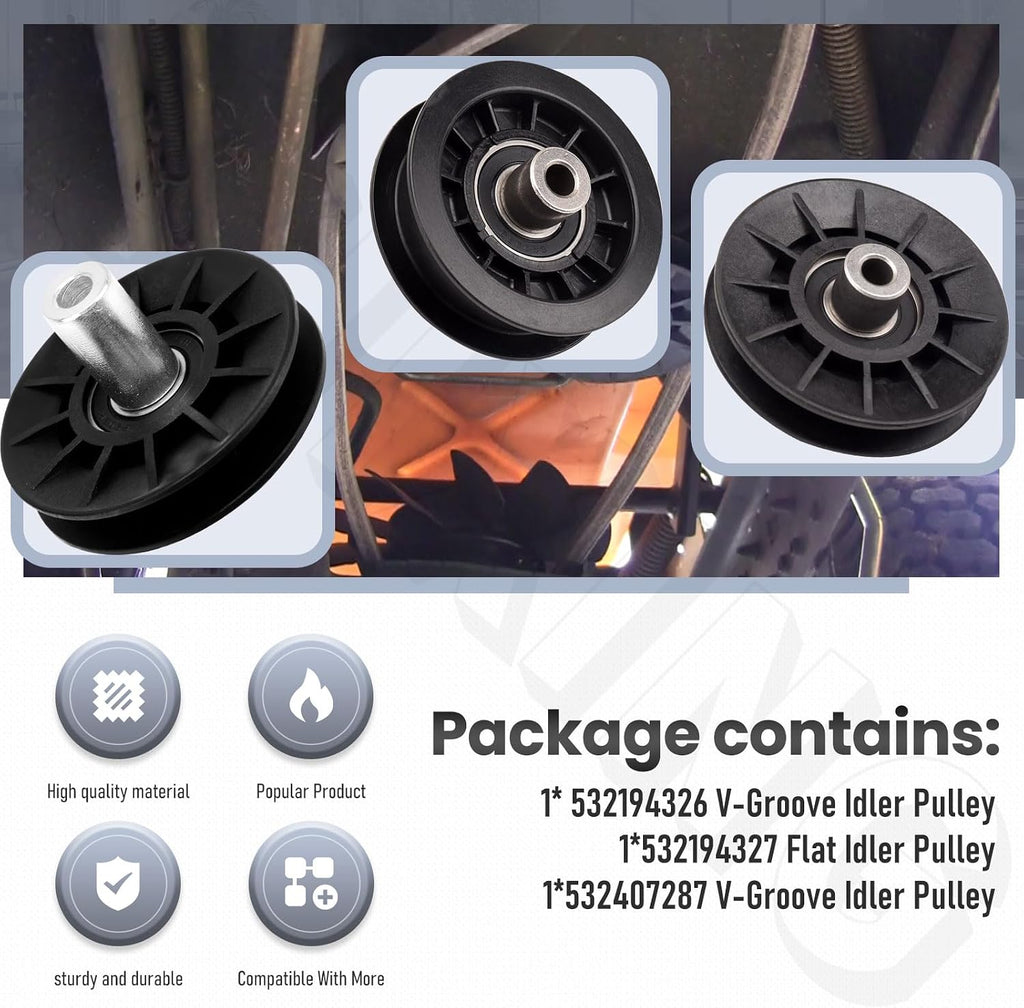 532407287 532194326 V-Groove Idler Pulley Kit for Poulan Craftsman Mower