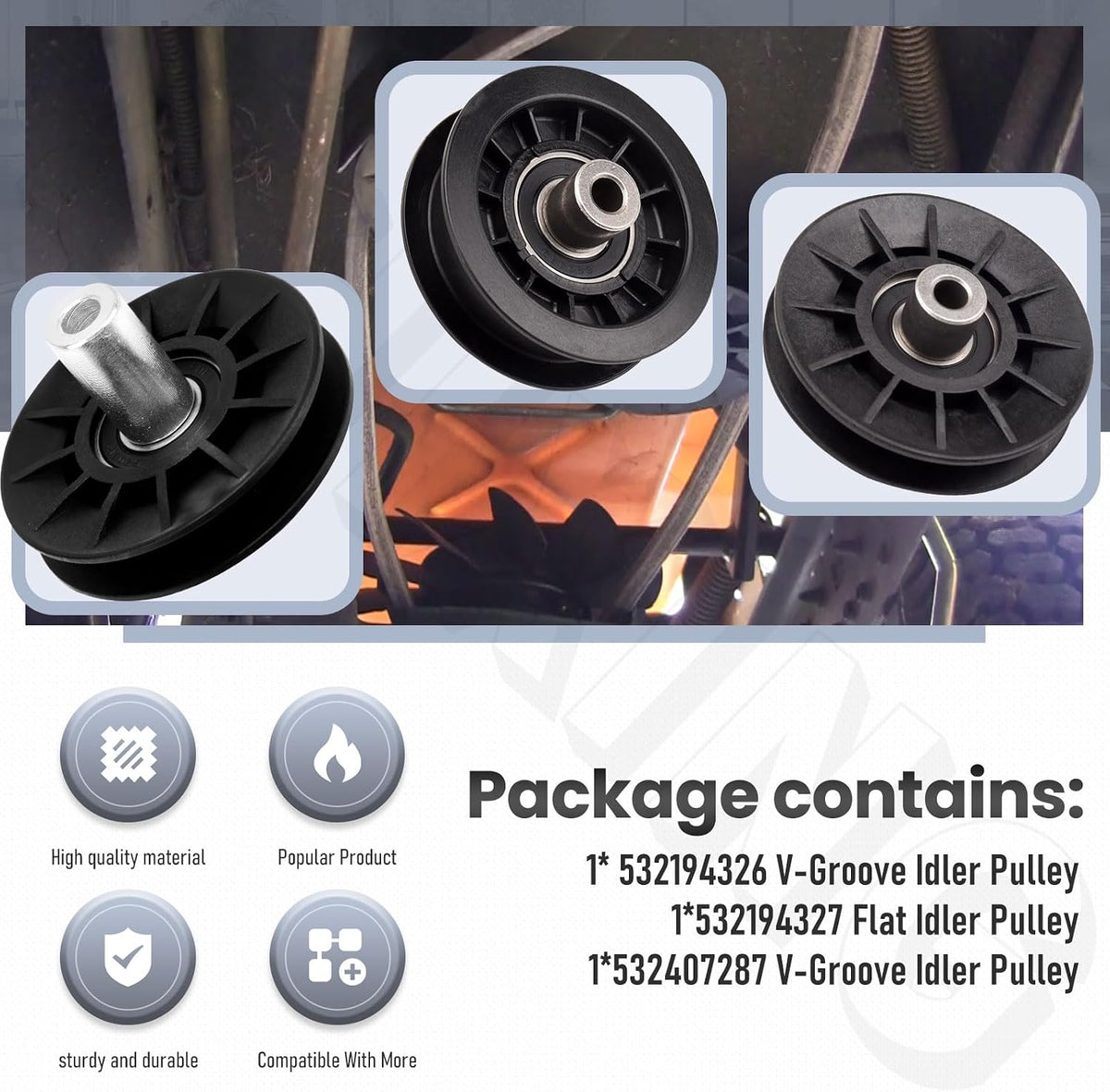 532407287 532194326 V-Groove Idler Pulley Kit for Poulan Craftsman Mower