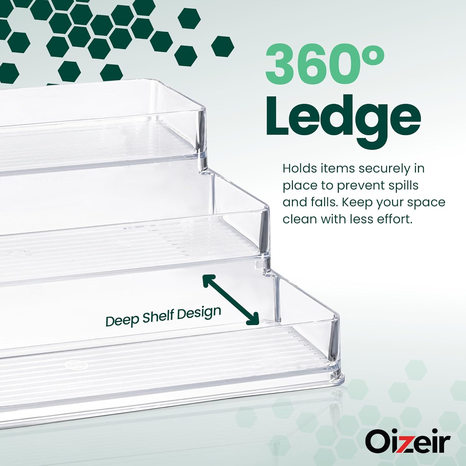 Clear Spice Rack (2-Pack) - 3-Tier Acrylic Organizer for Cabinet - Deep Spice Shelf - 10.4 x 9.6 x 4 Inches - Holds