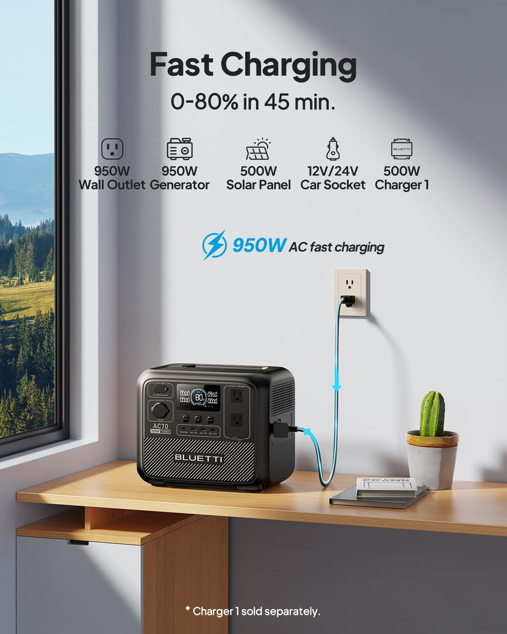 AC70 Portable Power Station, 768Wh Solar Generator w/ 2 1000W AC Outlets (Power Lifting 2000W), 100W Type-C, LiFePO4