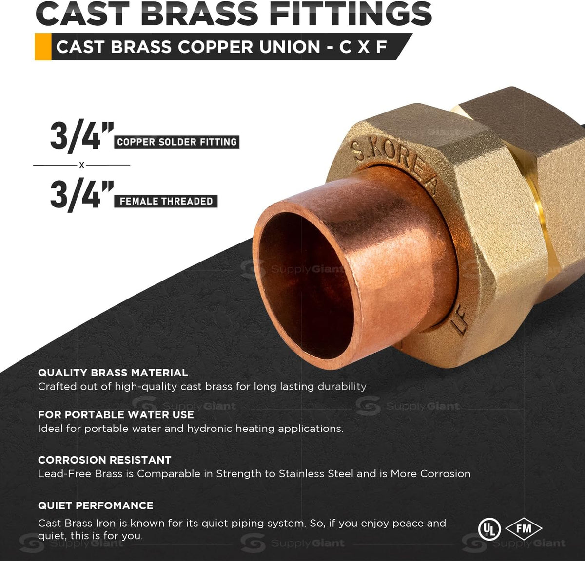 Everflow Supplies CCFU0034-NL 3/4" No Lead Copper Union Fitting with Sweat to Female Threaded Connects
