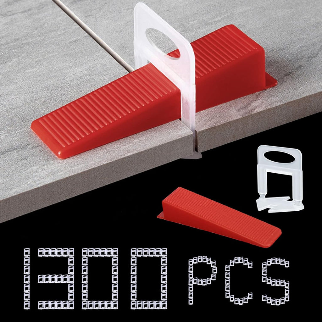 Tile Leveling System 1000-Piece Tile Leveling Spacer Clips and 300-Piece Reusable Wedges Tile Leveler Tool Set for