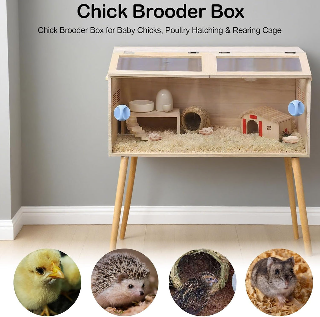 32"x16"x16" Brooder Box for Chicks, with 20In Legs Heat Lamp and Thermometer, Feeder, Waterer Toys Set for Chicks