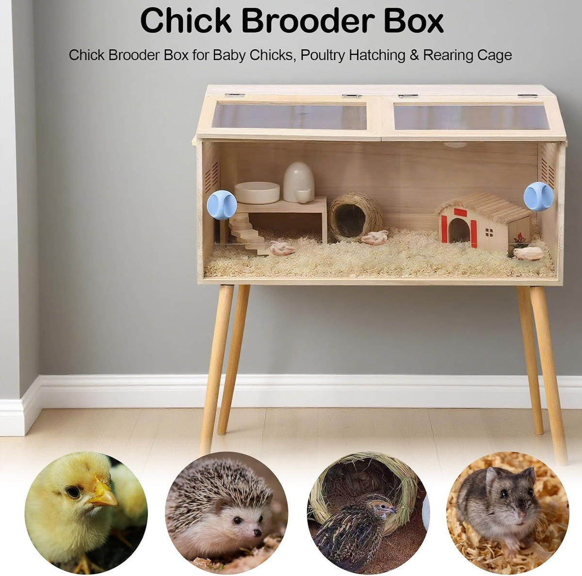 32"x16"x16" Brooder Box for Chicks, with 20In Legs Heat Lamp and Thermometer, Feeder, Waterer Toys Set for Chicks
