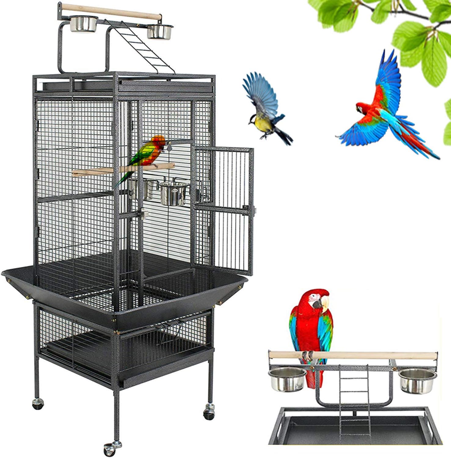 61 Inches Large Bird Cage Play Top Parrot Cockatiel Parakeet Chinchilla Macaw Cockatoo Cage W/Stand Perch Pet Supplies