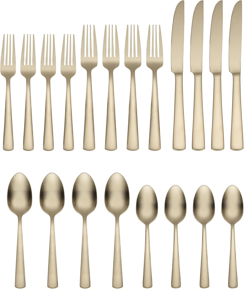 Aptitude Champagne Satin 20-Piece Silverware Set for 4, Flatware