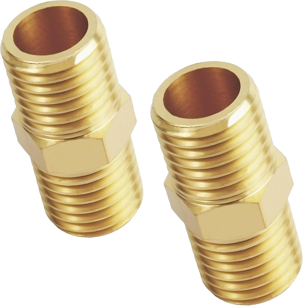 YOUHO 2-Pack 1/2" NPT Male Thread Brass Pipe Nipple Adapter Fittings
