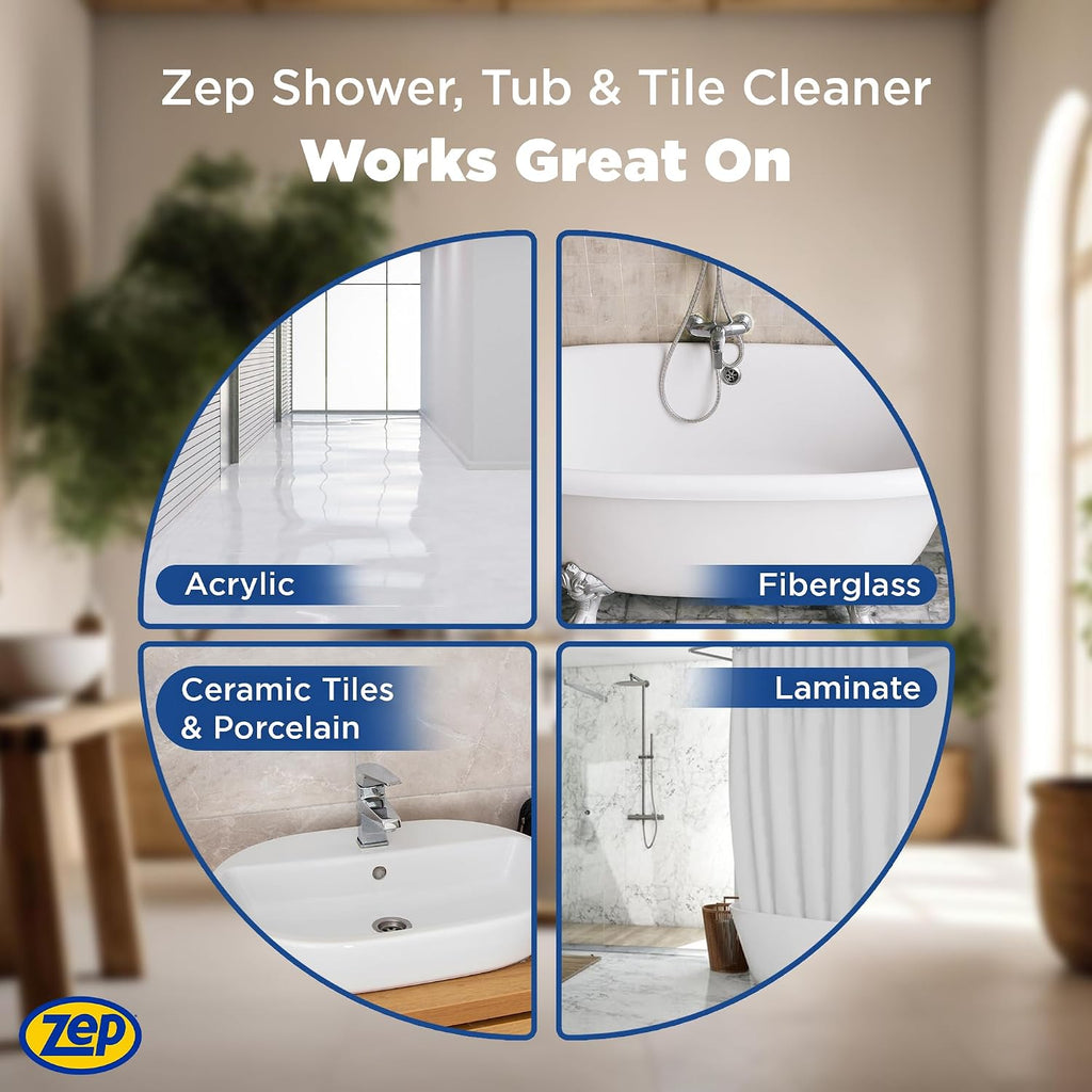 Shower Tub and Tile Cleaner 32 oz ZUSTT32 (Case of 4) -Eliminates Hard Water Stains and limescale