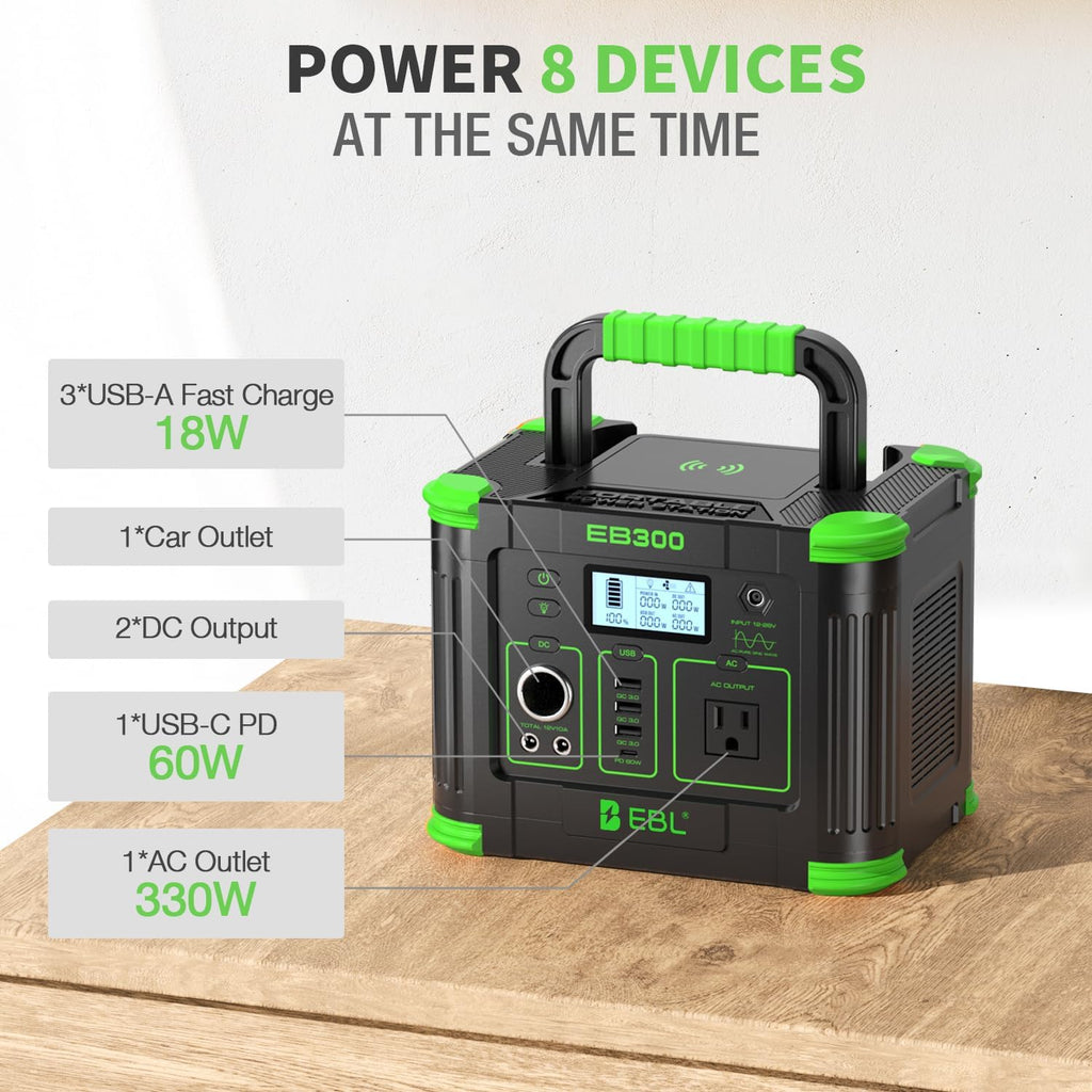 Portable Power Station, 330W 288.6Wh Solar Generator 60W USB-C PD, 5W Wireless Charger, SOS Emergency Light
