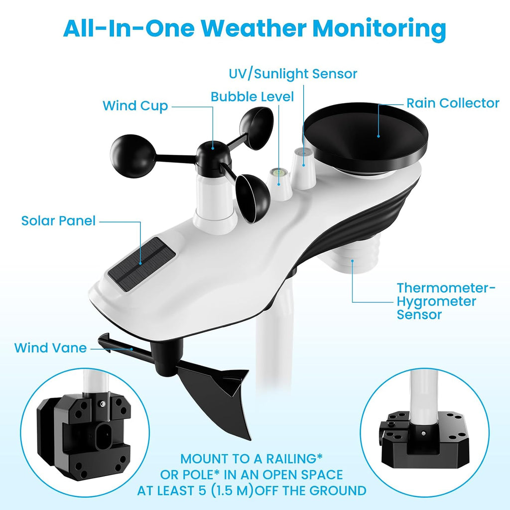 5G/2.4G WiFi Weather Station with 24/7 AI Weather Forecast, Weather Stations Wireless Indoor Outdoor, UV, Rain Gauge
