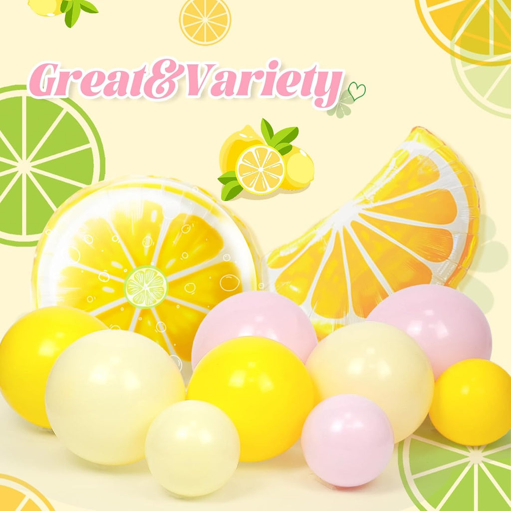 Lemon Balloon Arch, Pink and Yellow Balloon Arch Kit with Pastel Yellow Light Pink Foil Balloons for Lemon Baby
