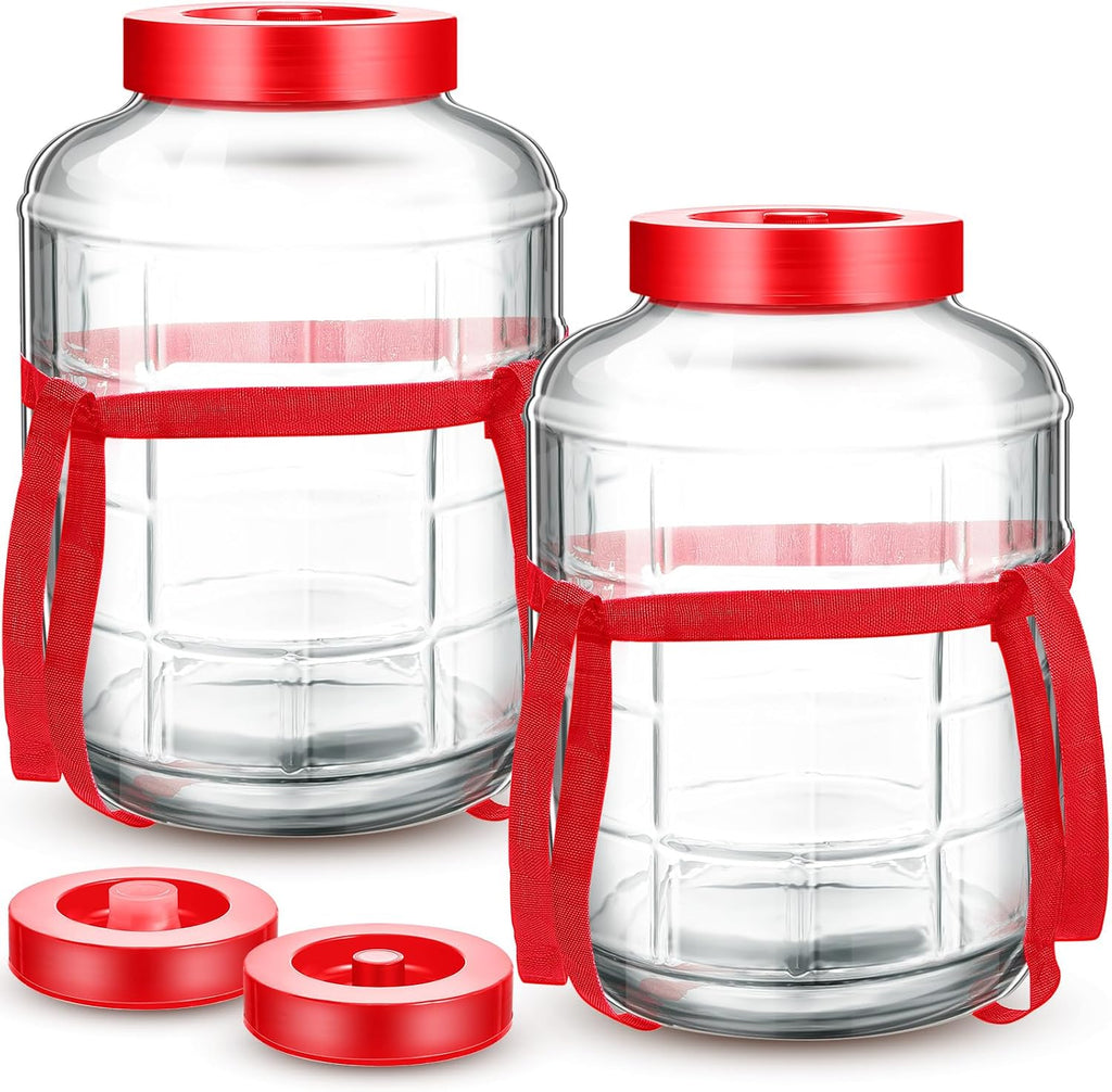 2 Pcs 5 Gallon Glass Jar with Airlock Lid Large Storage Glass Jars Wide Mouth Carboy Fermentor with Carrying Harness