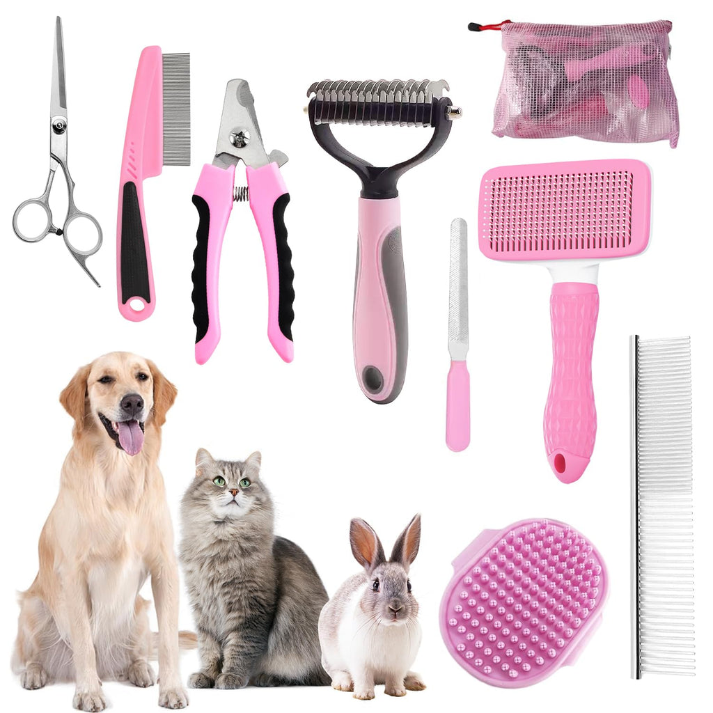 Dog Brush for Shedding,9 PCS in One Pet Slicker Hair Brush Kit with Pet Nail Clipper and File - Dog Cat Grooming