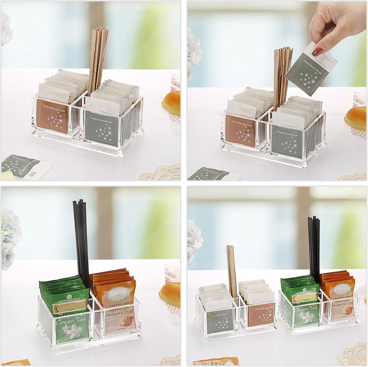 2 Pack Sugar Packet Holder, Acrylic Sugar Bowl for Restaurant