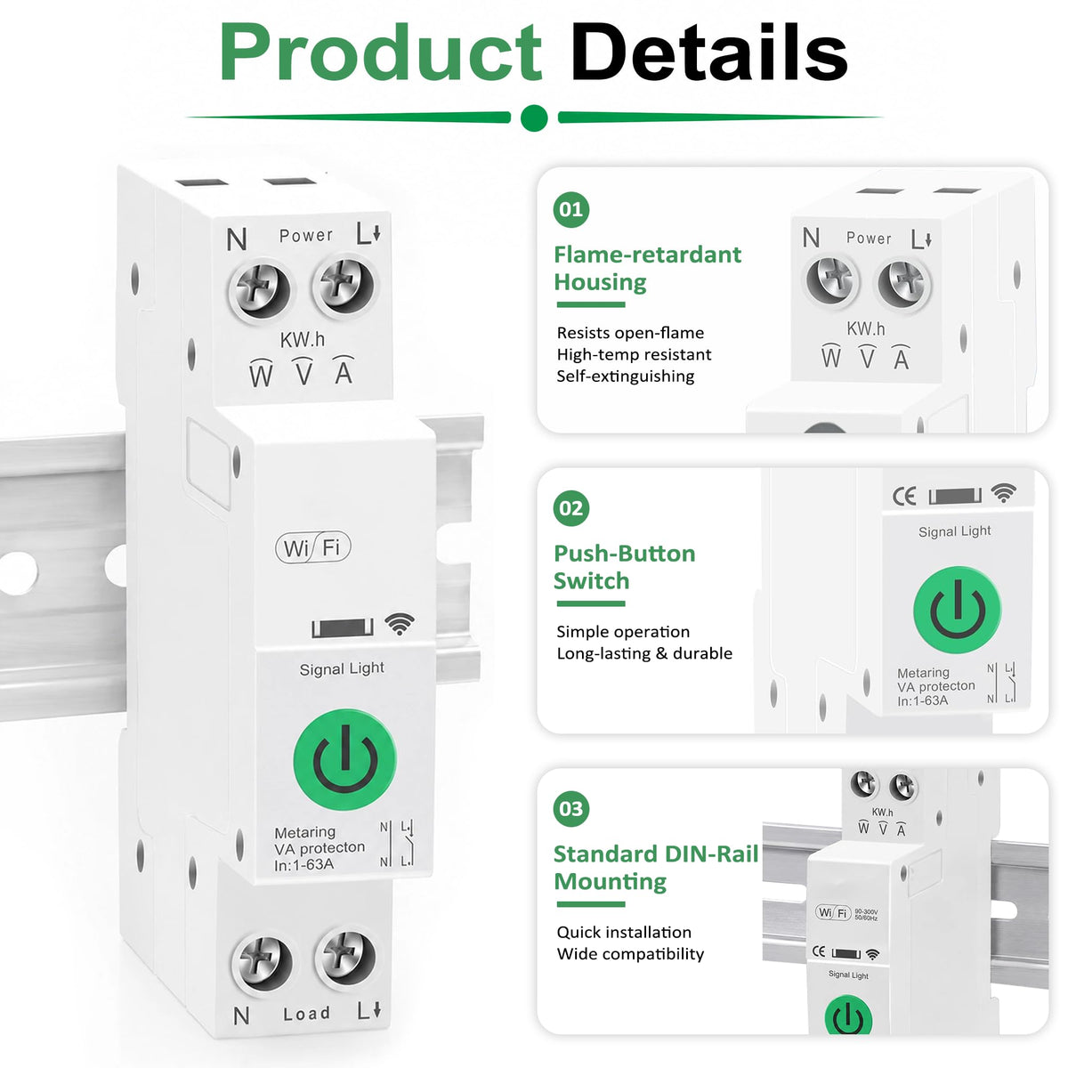 CUMSETZER 1-63A Adjustable WiFi Circuit Breaker, Smart WiFi Switch, 2Pack