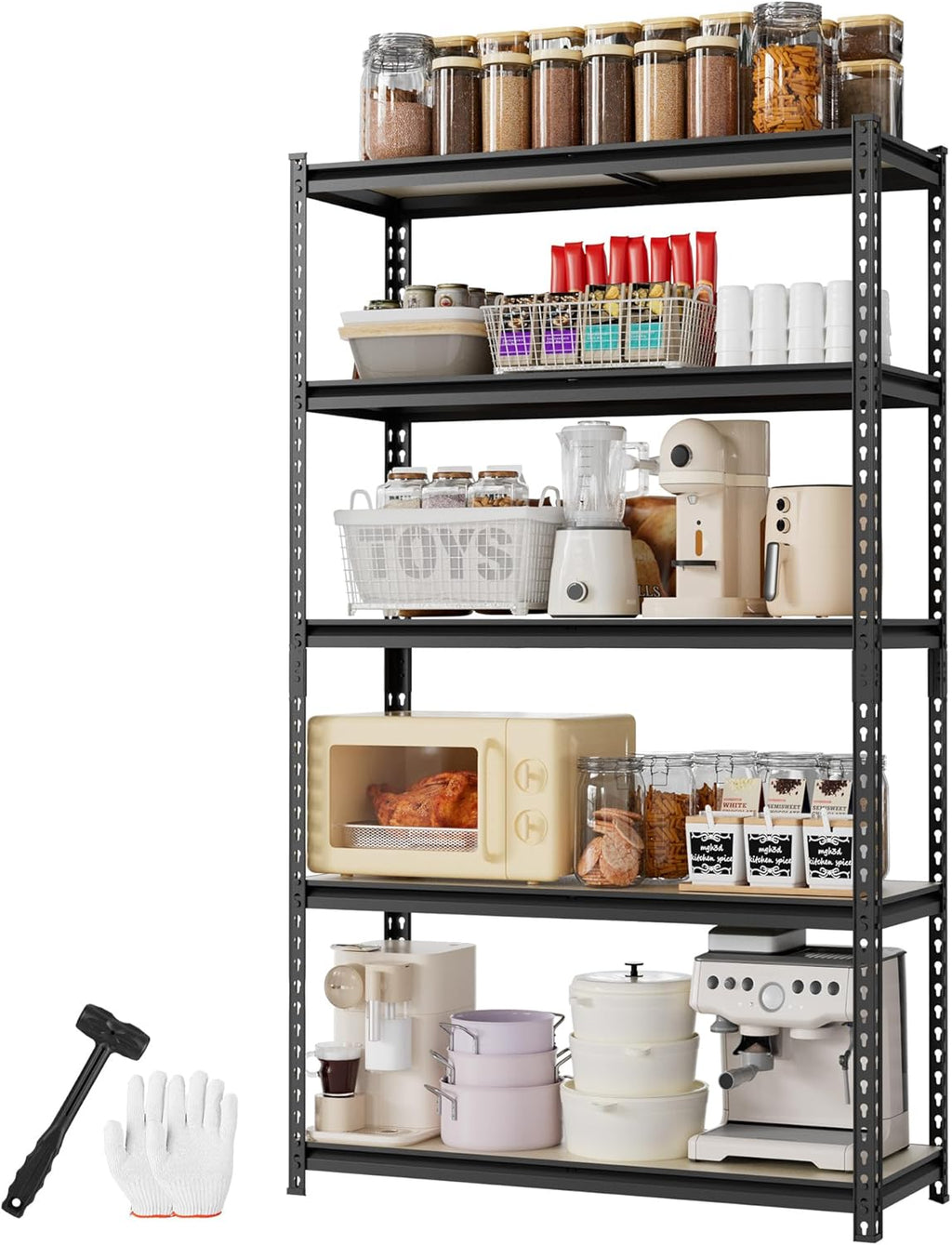 5-Tier Storage Shelf, 72" H Heavy Duty Adjustable Garage Shelving Unit 2180LBS Capacity, for Basement, Kitchen