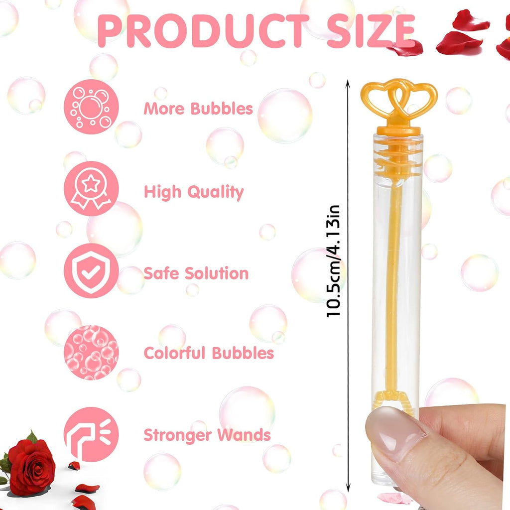 40PCS Wedding Bubble Wands Bulk, Mini Heart Bubbles Party Favor White Gold Bubble Sticks for Valentine's Day