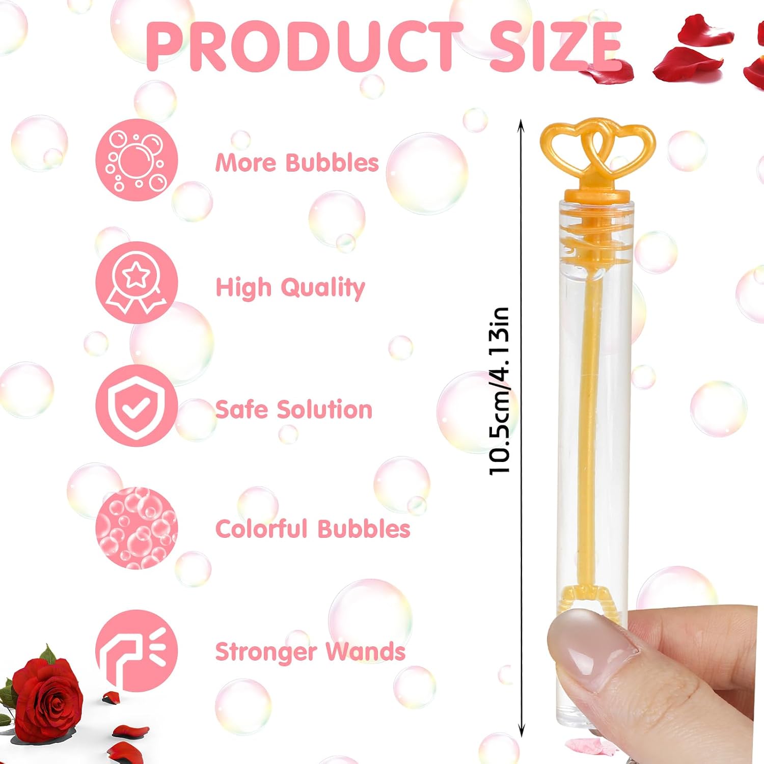 40PCS Wedding Bubble Wands Bulk, Mini Heart Bubbles Party Favor White Gold Bubble Sticks for Valentine's Day