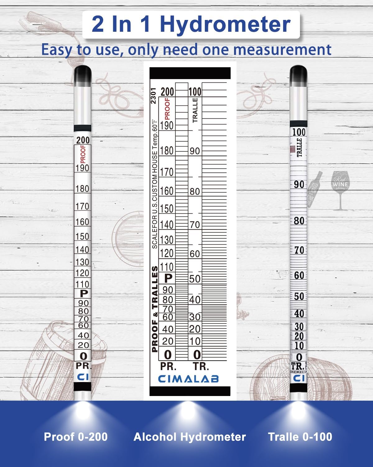 Hydrometer Alcohol Meter Kit, Hydrometer Alcohol 0-200 Proof & Tralle with Hydrometer Test Jar, Alcohol Proof Tester