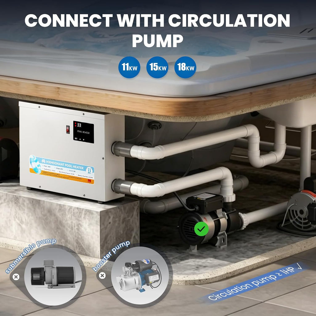18KW SPA Heater, 220V Electric Pool Heaters Hot Tub Thermostat | Touchscreen Control, °F/°C Switching, 77-122℉ Temp