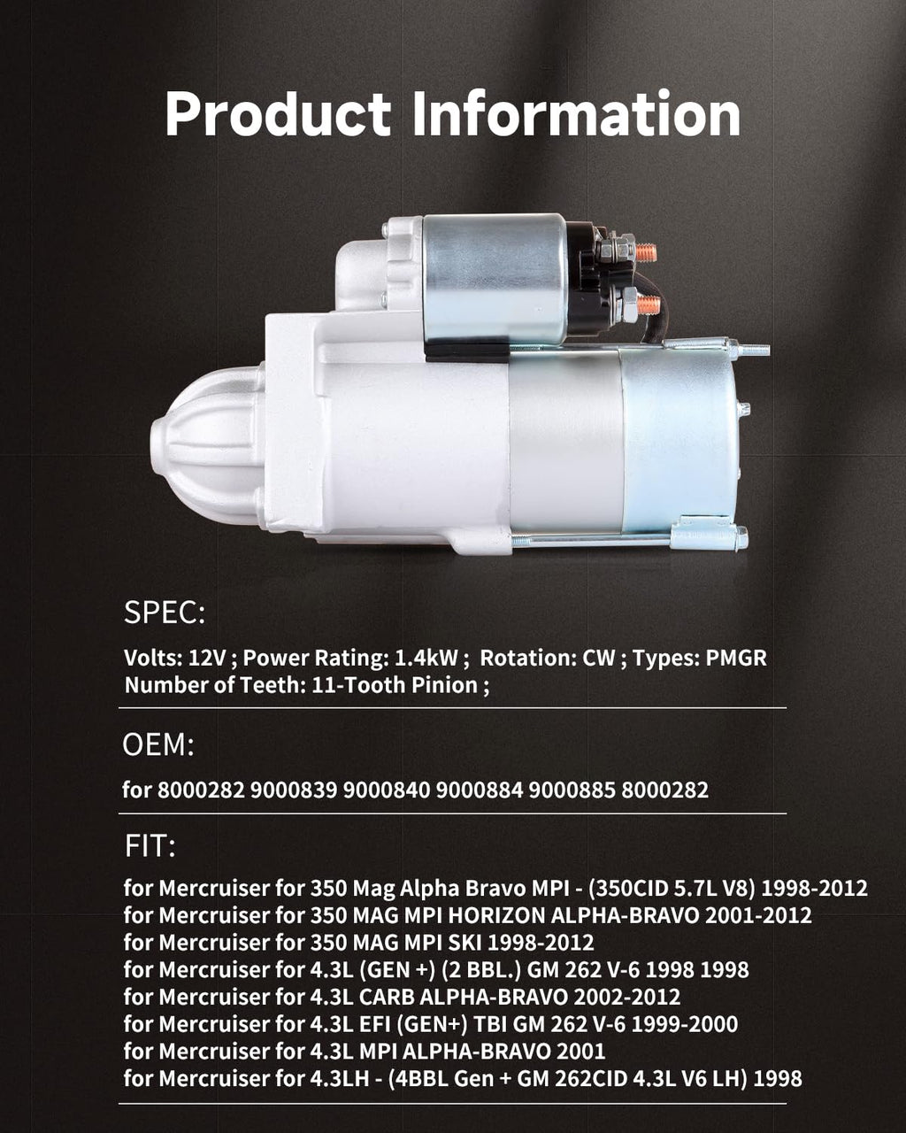 OCPTY Starter Fit For Mercruiser 1996-2009 & For Volvo Penta 1994-2007