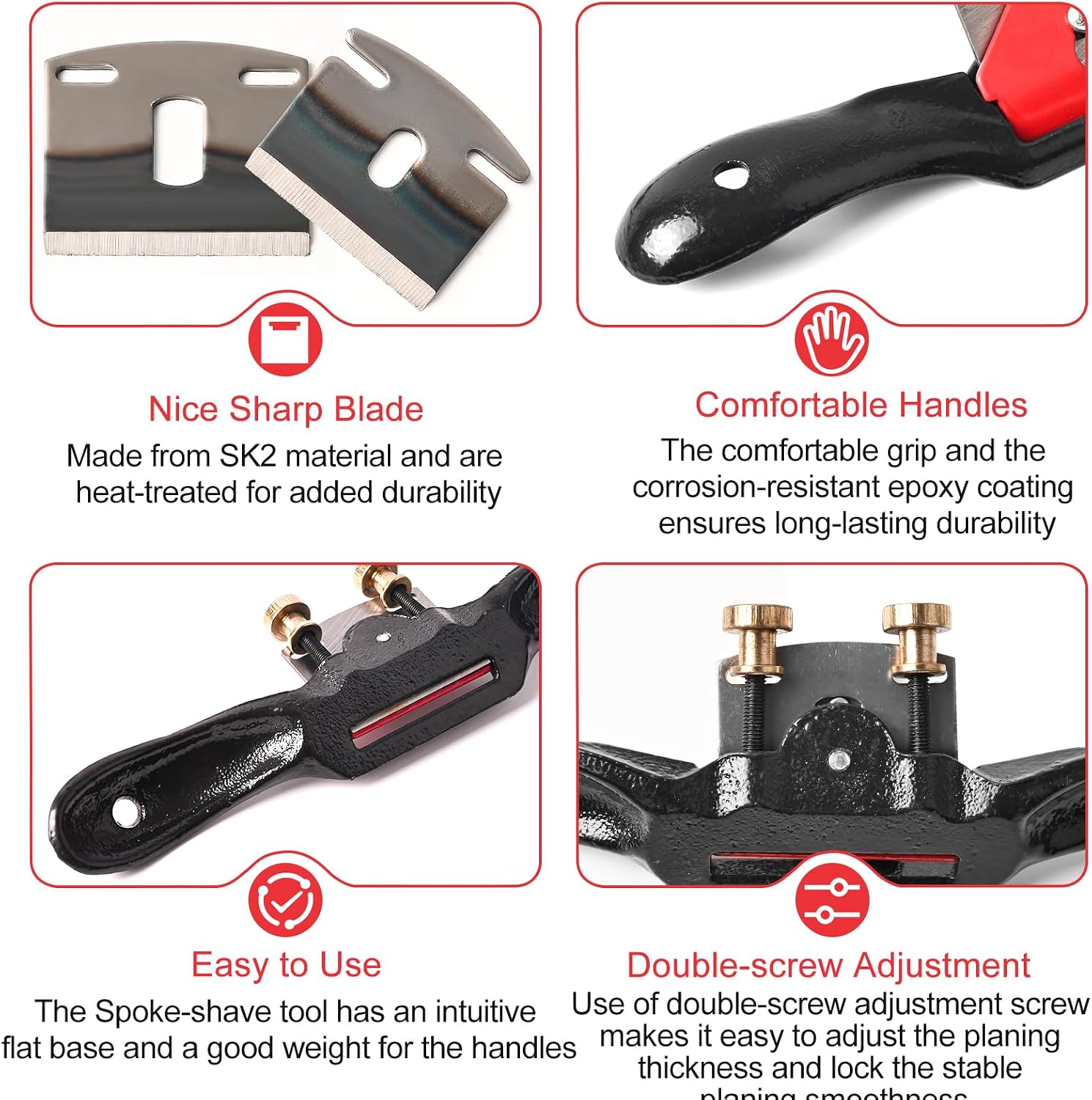 Spokeshave Set, 6pcs Metal Blades, Portable Plane & 4-Way Wood Rasp File | Adjustable Spokeshave Set Perfect For Wood