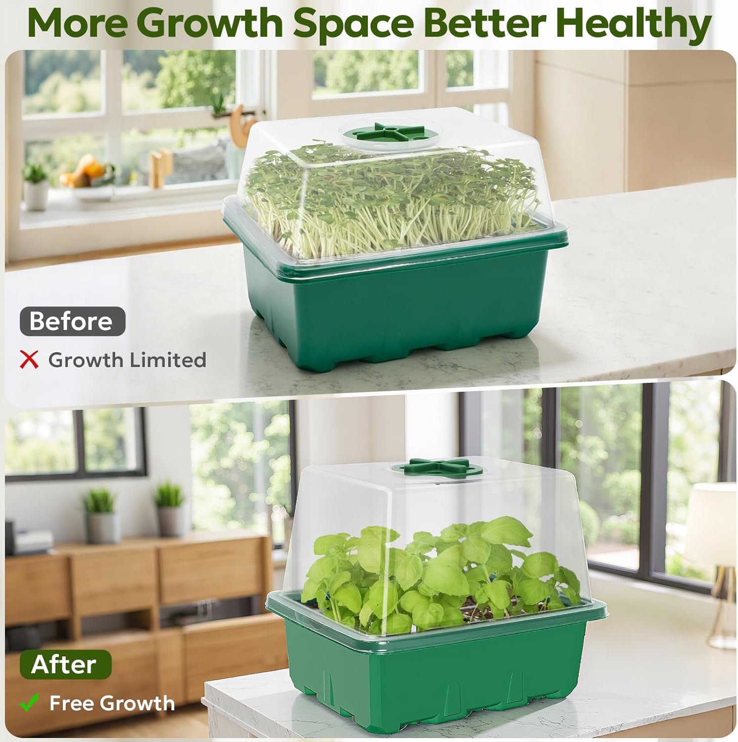 Seed Starter Kit with Grow Light, Elevated Seedling Tray Kit with Adjustable Humidity Dome and Clear Cell Tray, 12