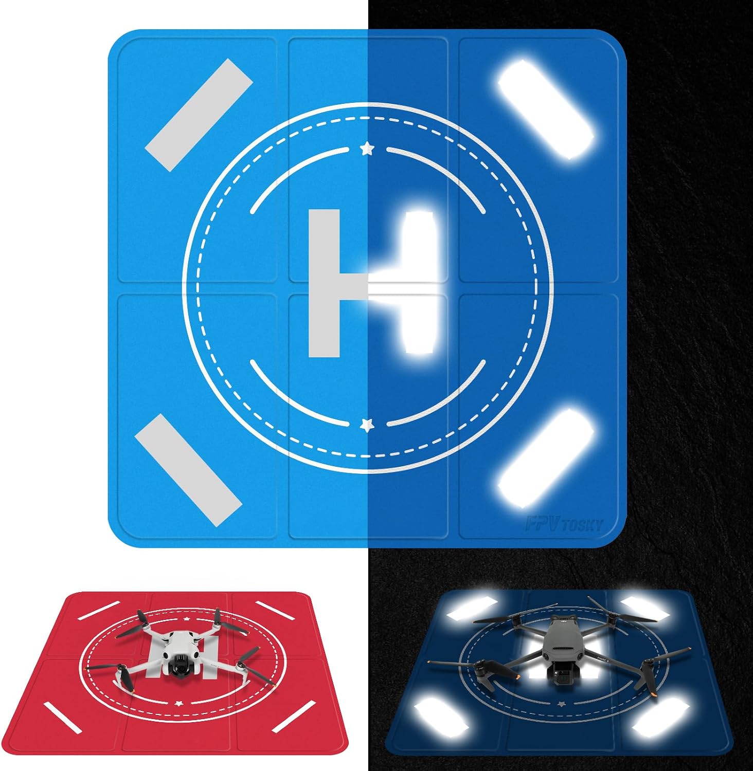 Drone Landing Pad Weighted, Nighttime Reflective & Foldable Launch Pad, Waterproof Helipad for DJI Mini 5/4/3