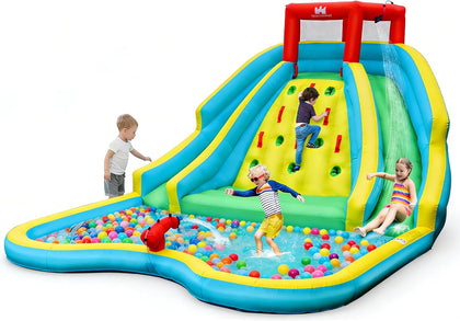 Inflatable Water Slide Park, 15x12FT Double Slides Kids Mega Waterslide for Outdoor Racing Fun, Heavy Climbing Wall