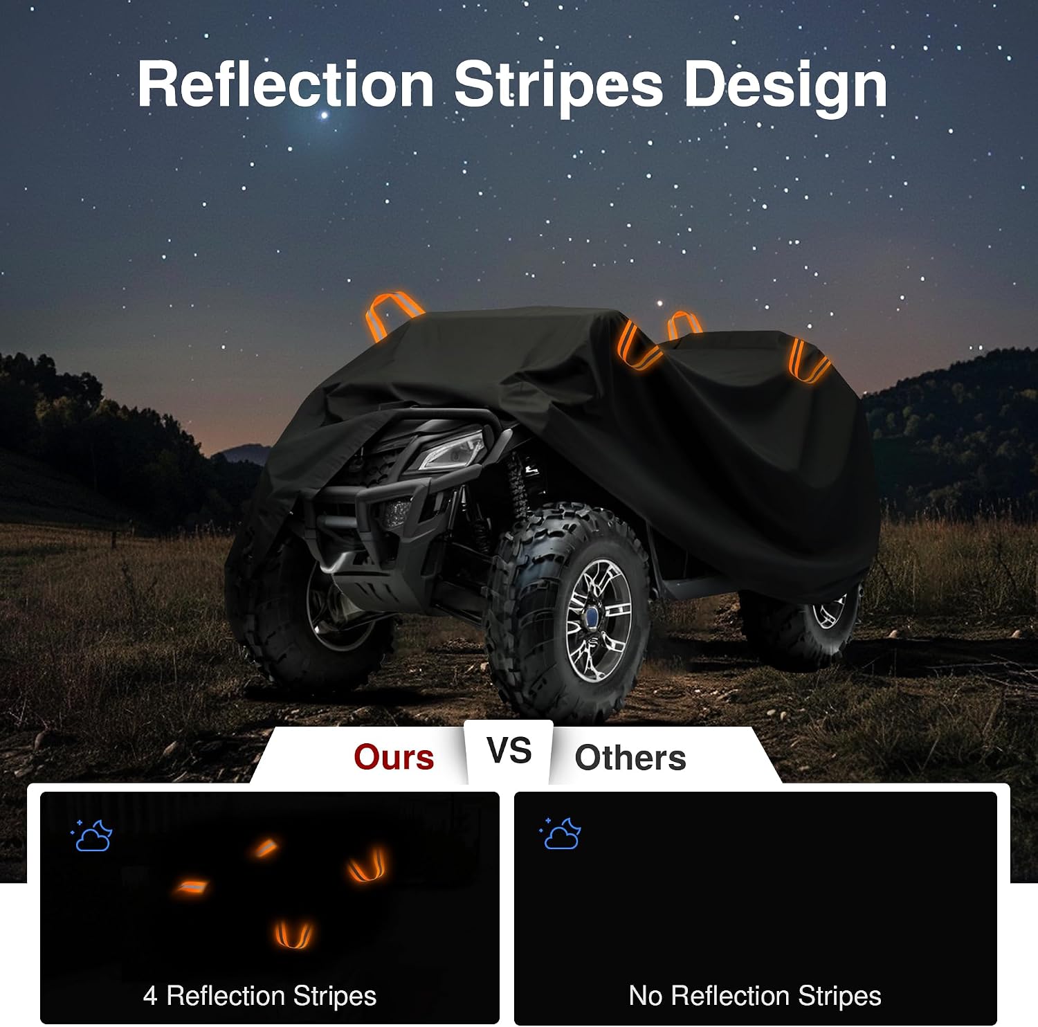 ATV Cover Waterproof Outdoor Heavy Duty Windproof Reflective Oxford | Windproof Buckle, Reflective Strips, UV