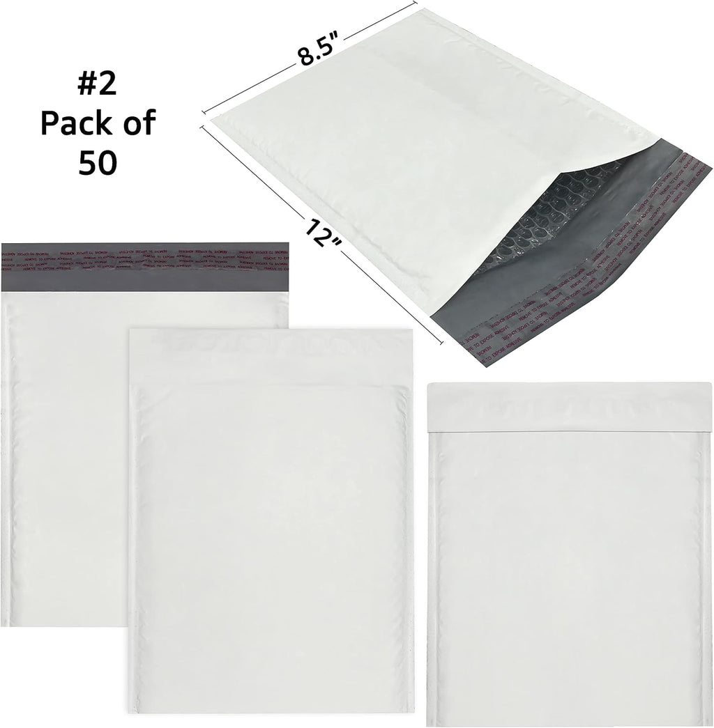 Poly Bubble Padded Mailer, 50-Pack, #2-8.5" x 12"