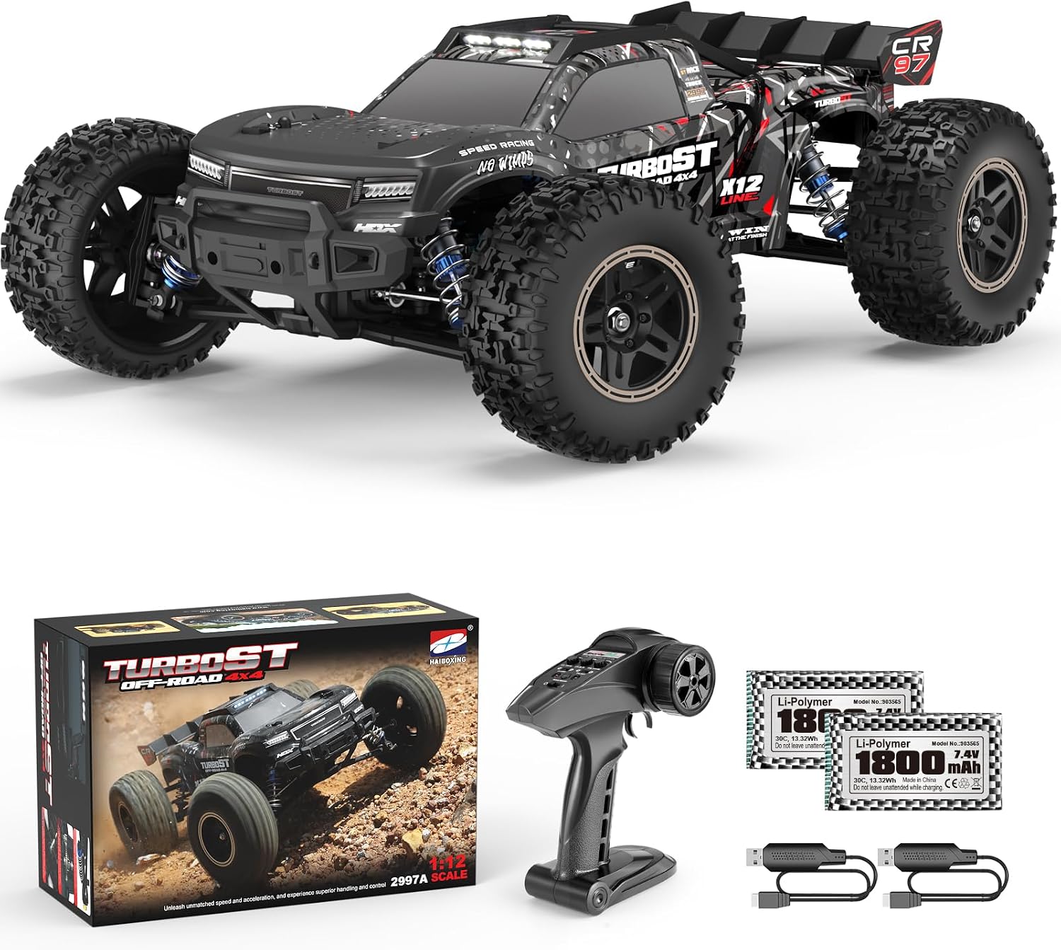 2997A 1/12 Brushless RC Cars, Fast RC Enthusiast Grade Max 45 Mph | 60A Waterproof ESC, Oil-Filled Shock, Center