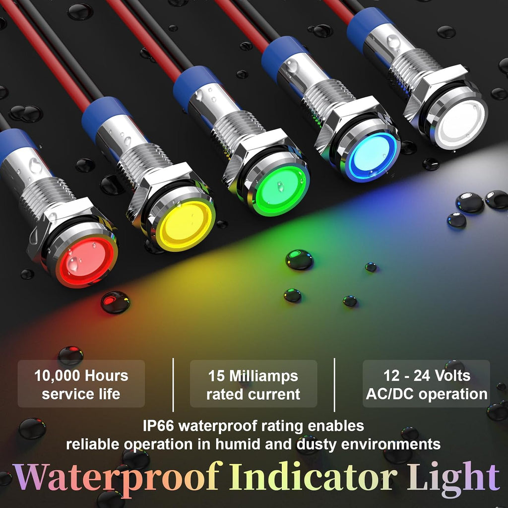 10 PCS Led Indicator Light 12V, Metal 12V Led Light