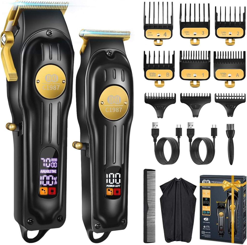 Mens Hair Clippers and Trimmers Set, Cordless Barber Haircut Kit | Professional Clippers for Hair Cutting Kit